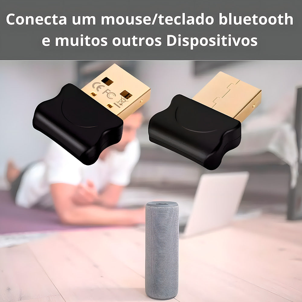 Mini Adaptador Bluetooth 5.0, Alcance Até 20 Metros, USB Dongle, Plug And Play, XK-08, Preto